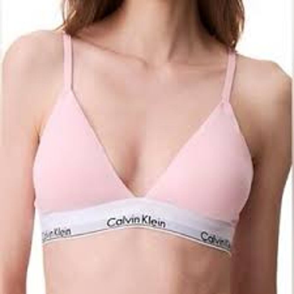 Calvin Klein Large Bralette Pink White Modern Cotton Lightly Lined Triangle